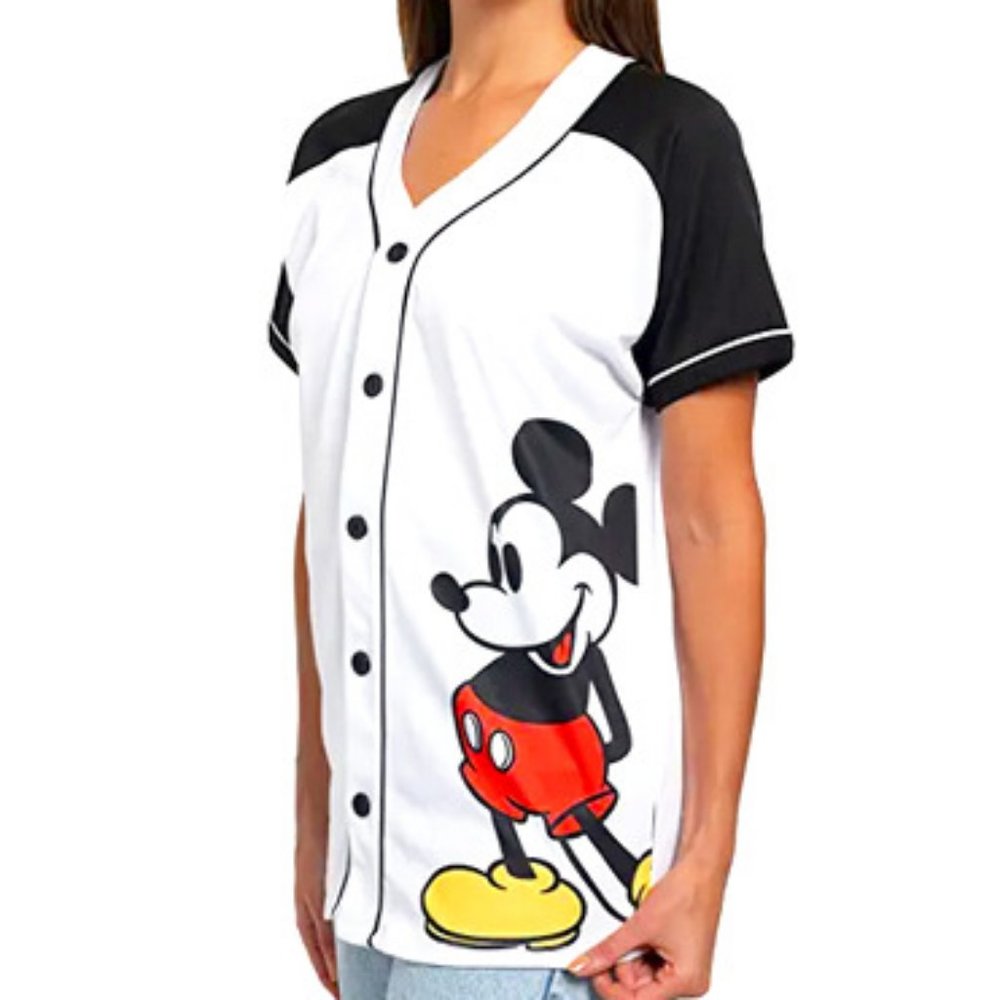 Disney Mickey Mouse Womans Jersey Shirt Button Front
